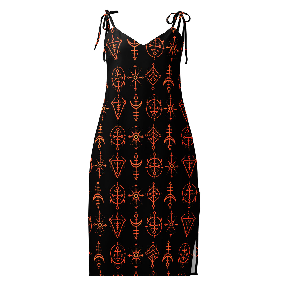 Infernal Invocation chiffon slip dress featuring an all-over occult ritual pattern from the Demonology collection.