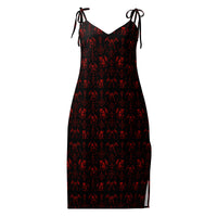 Red Fifth Circle chiffon slip dress featuring an all-over demon bat pattern inspired by the infernal circle of wrath.