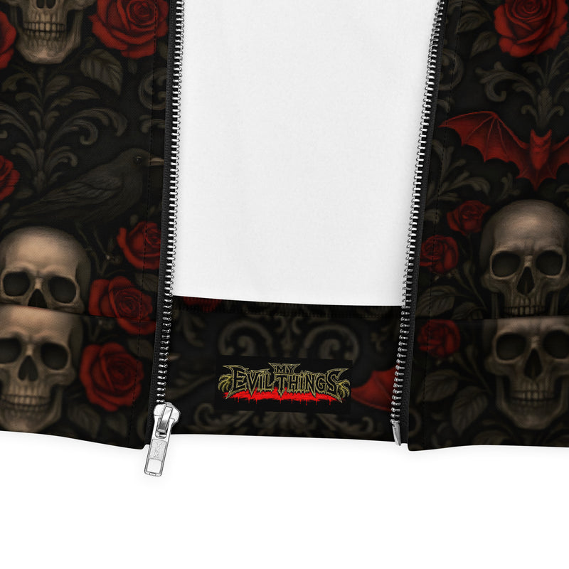 Crimson Mourning Bomber Jacket – Dark Floral Horror Jacket
