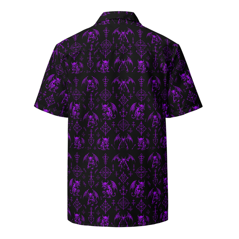 The Fifth Circle Purple Button-Up Shirt – Dark Resort Wear Horror Demon Shirt