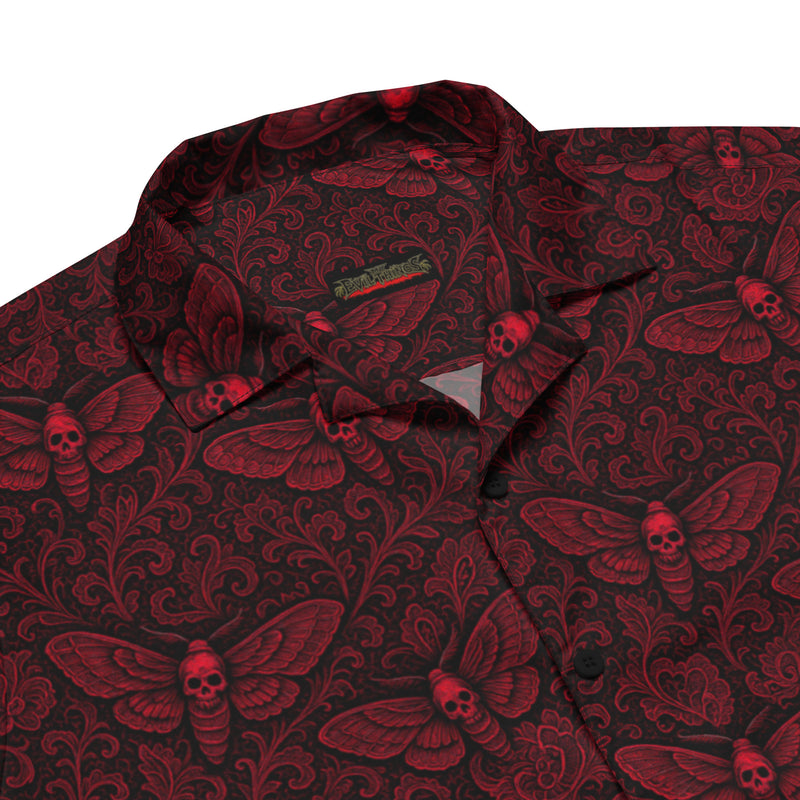 Soul's Messenger Red Button-Up Shirt – Dark Resort Wear Horror Death's-Head Moth Shirt