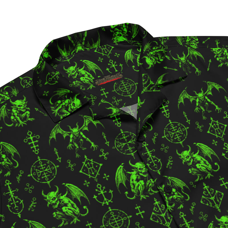 The Fifth Circle Green Button-Up Shirt – Dark Resort Wear Horror Demon Shirt