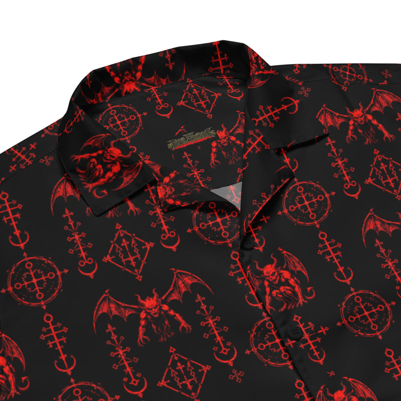 The Sixth Circle Red Button-Up Shirt – Dark Resort Wear Horror Demon Shirt