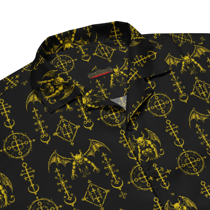 The Sixth Circle Yellow Button-Up Shirt – Dark Resort Wear Horror Demon Shirt