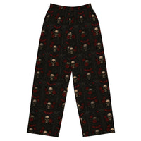Crimson Mourning lounge pants featuring an all-over Victorian funeral flower pattern from the Funeral Garden and Midnight Comfort collections.