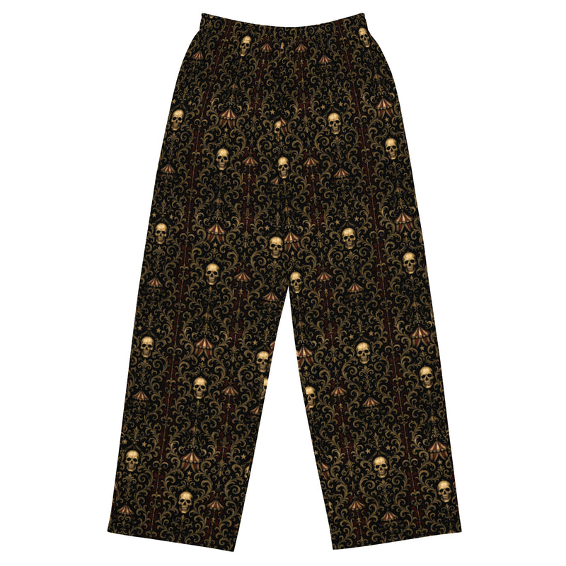 Midway of Death lounge pants featuring an all-over haunted carnival pattern from The Last Carnivale and Midnight Comfort collections.