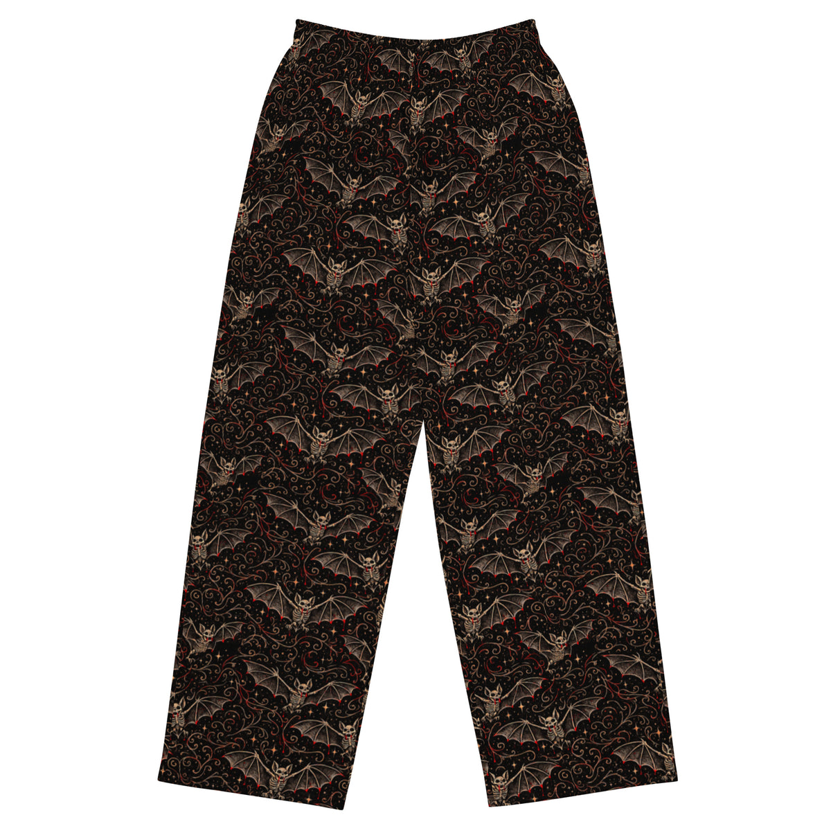 Nocturnal Requiem lounge pants featuring an all-over vampire bat horror pattern from the Children of the Night and Midnight Comfort collections.