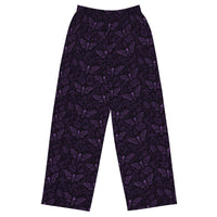 Soul’s Messenger Purple lounge pants featuring an all-over death moth horror pattern from the Memento Mori and Midnight Comfort collections.