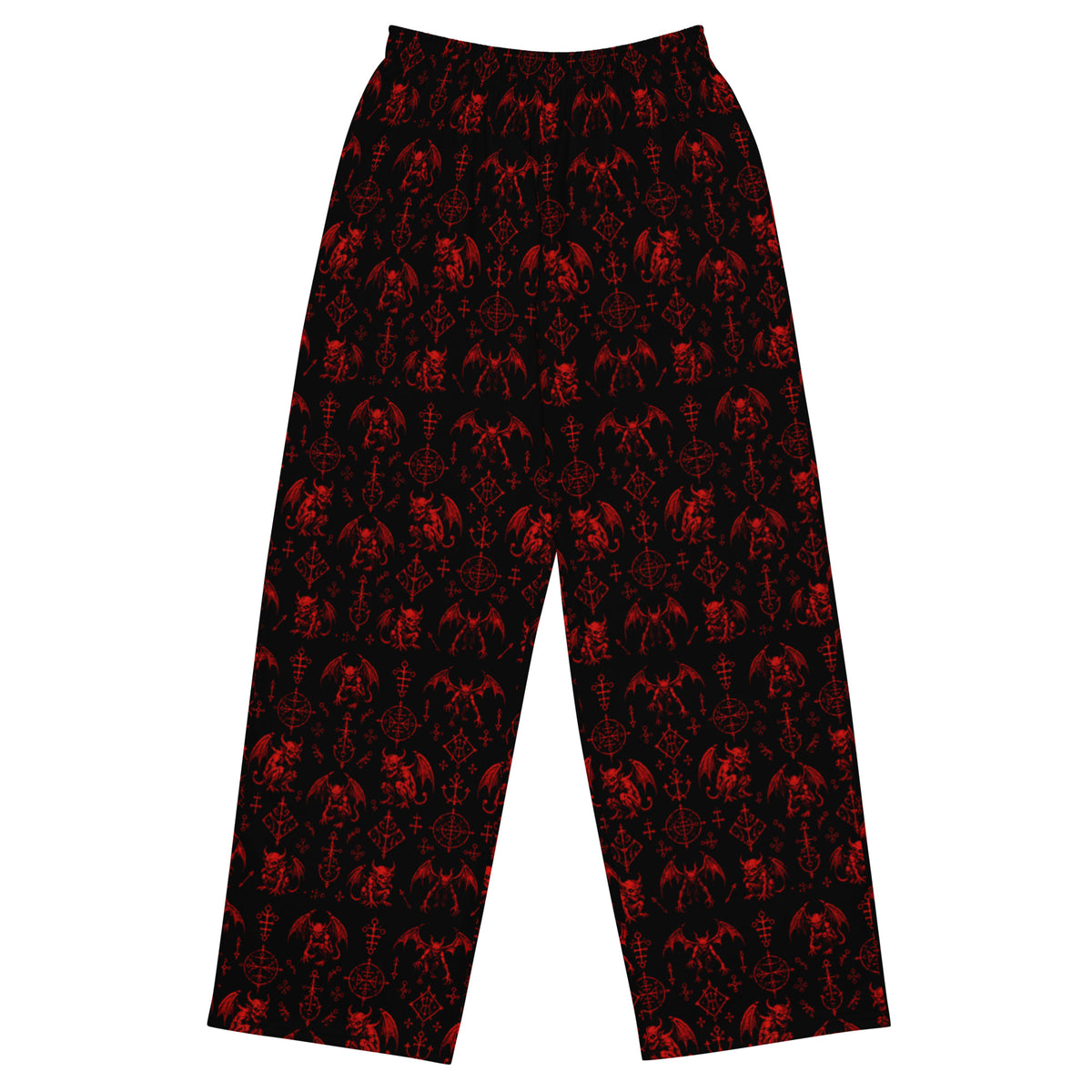 The Fifth Circle Red lounge pants featuring an all-over demon horror pattern from the Demonology and Midnight Comfort collections.