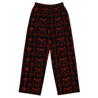 The Sixth Circle Red lounge pants featuring an all-over demon and hellfire horror pattern from the Demonology and Midnight Comfort collections.