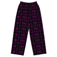 The Sixth Circle Pink lounge pants featuring an all-over demon and hellfire horror pattern from the Demonology and Midnight Comfort collections.