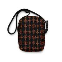 Infernal Invocation utility crossbody bag featuring occult ritual and infernal symbol artwork from the Demonology collection.