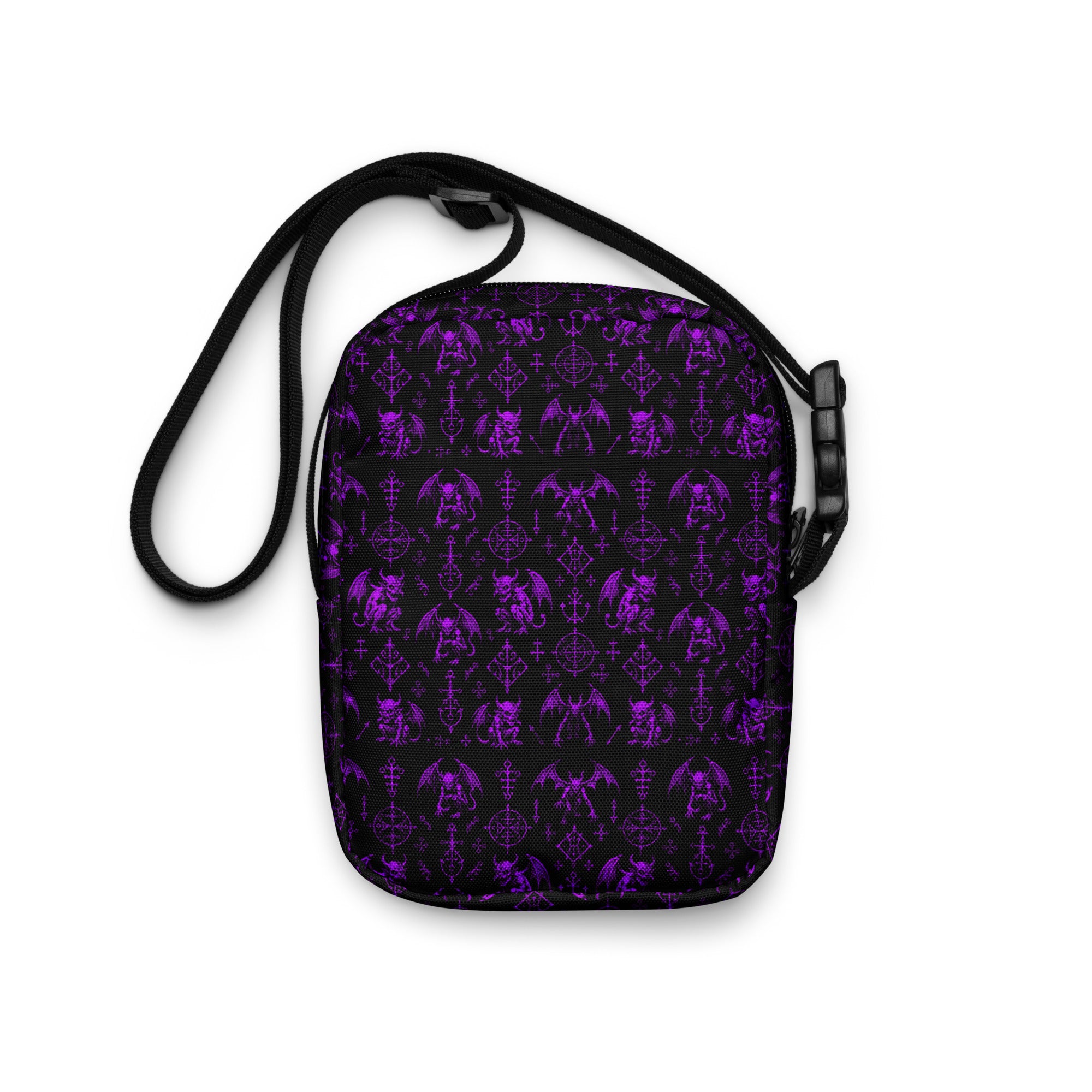 The Fifth Circle Purple utility crossbody bag featuring supernatural demon horror artwork from the Demonology collection.